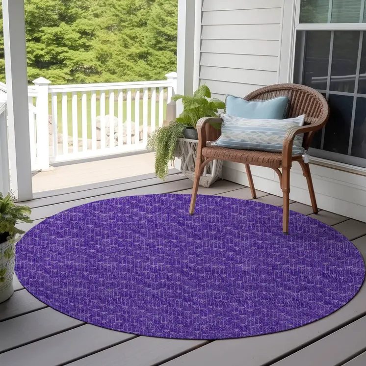 8' Round Purple Round Geometric Washable Non Skid Indoor Outdoor Area Rug