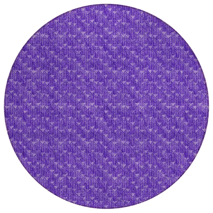 8' Round Purple Round Geometric Washable Non Skid Indoor Outdoor Area Rug