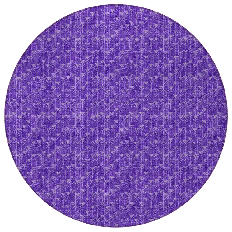 8' Round Purple Round Geometric Washable Non Skid Indoor Outdoor Area Rug