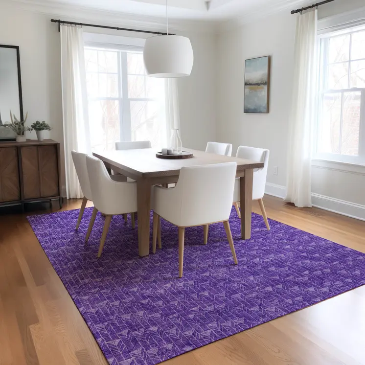 9' X 12' Purple Geometric Washable Non Skid Indoor Outdoor Area Rug