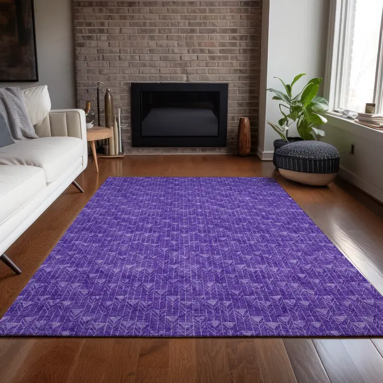 9' X 12' Purple Geometric Washable Non Skid Indoor Outdoor Area Rug