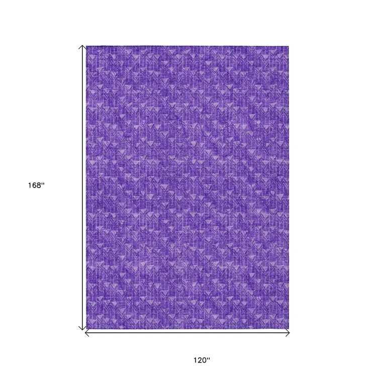 10' X 14' Purple Geometric Washable Non Skid Indoor Outdoor Area Rug