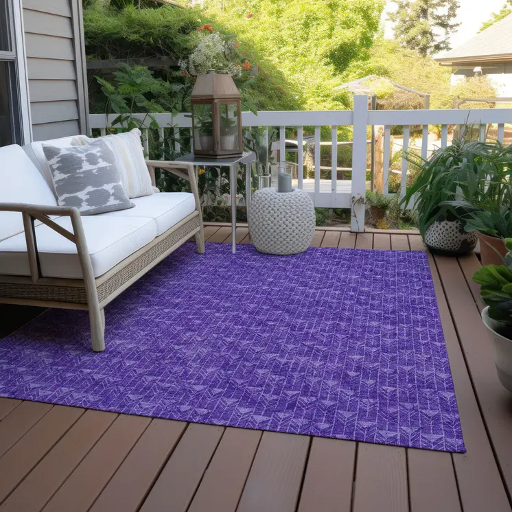 10' X 14' Purple Geometric Washable Non Skid Indoor Outdoor Area Rug