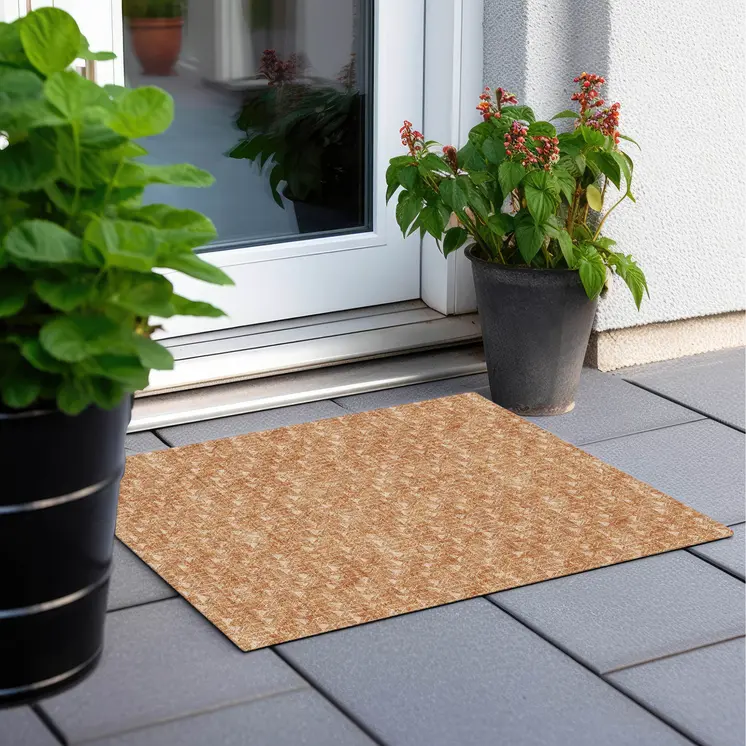 2' X 3' Salmon Geometric Washable Non Skid Indoor Outdoor Area Rug