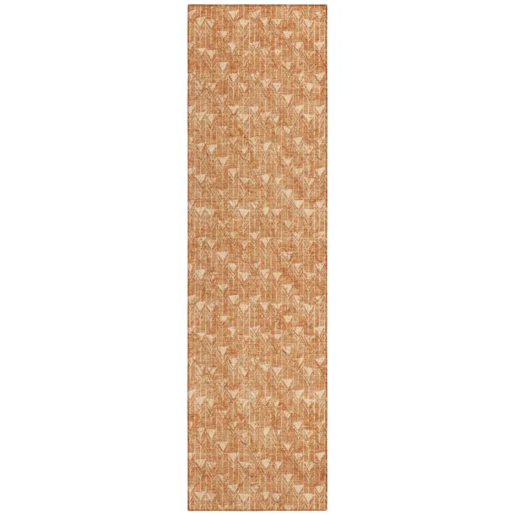 8' Runner Bronze Geometric Washable Non Skid Indoor Outdoor Runner Rug