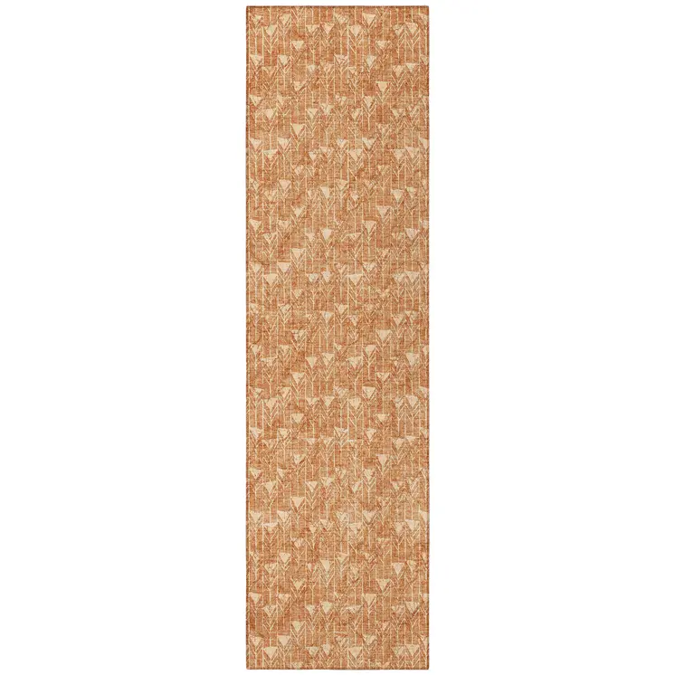 8' Runner Bronze Geometric Washable Non Skid Indoor Outdoor Runner Rug