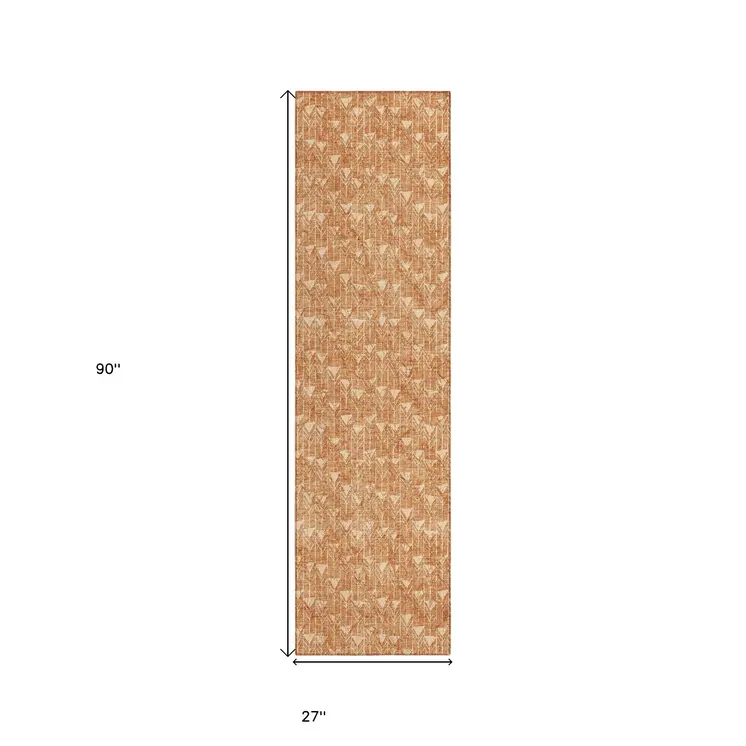 8' Runner Bronze Geometric Washable Non Skid Indoor Outdoor Runner Rug