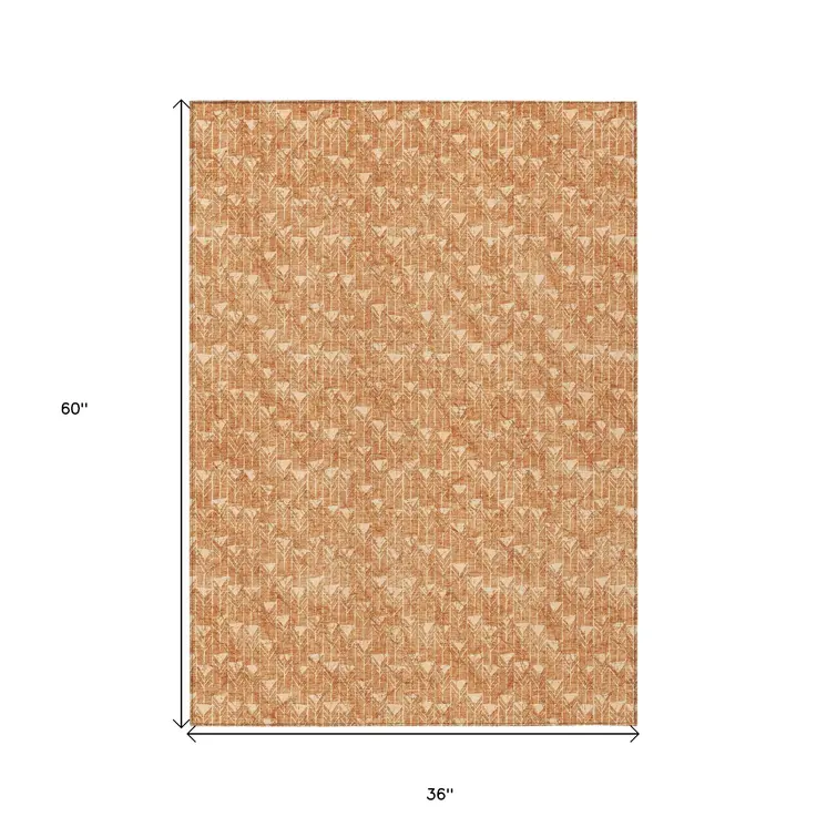 3' X 5' Bronze Geometric Washable Non Skid Indoor Outdoor Area Rug