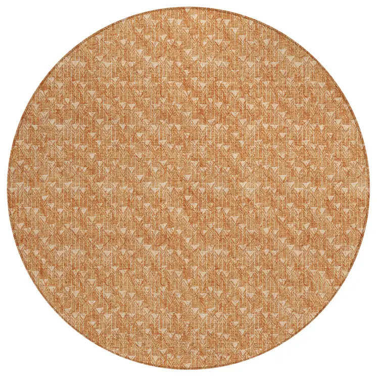8' Round Bronze Round Geometric Washable Non Skid Indoor Outdoor Area Rug