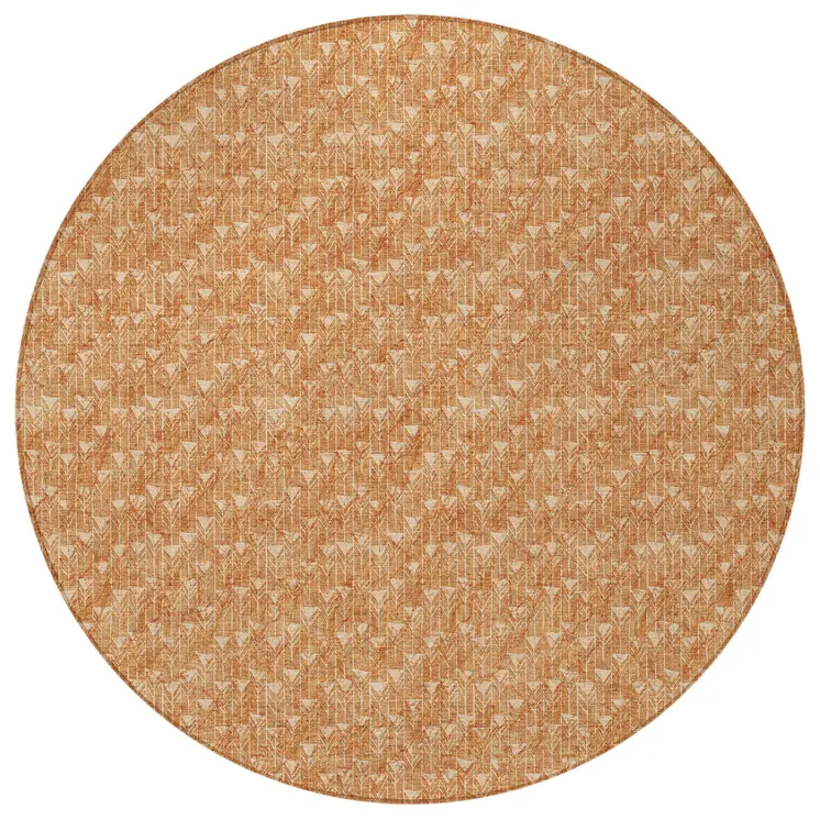 8' Round Bronze Round Geometric Washable Non Skid Indoor Outdoor Area Rug