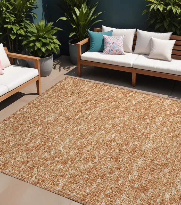 8' X 10' Bronze Geometric Washable Indoor Outdoor Area Rug