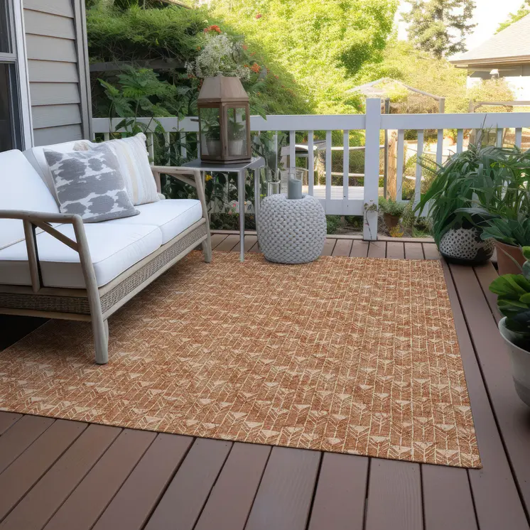 8' X 10' Bronze Geometric Washable Indoor Outdoor Area Rug