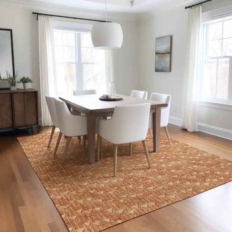 8' X 10' Bronze Geometric Washable Indoor Outdoor Area Rug