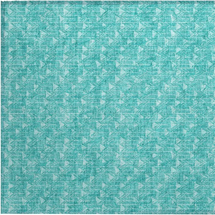 2' X 3' Turquoise Geometric Washable Non Skid Indoor Outdoor Area Rug