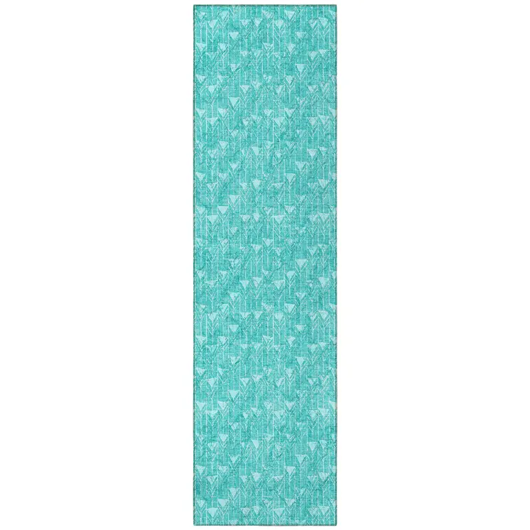 8' Runner Turquoise Geometric Washable Non Skid Indoor Outdoor Runner Rug