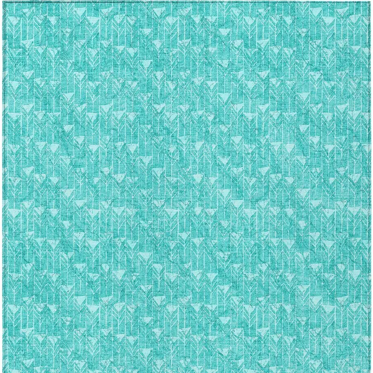 3' X 5' Turquoise Geometric Washable Non Skid Indoor Outdoor Area Rug