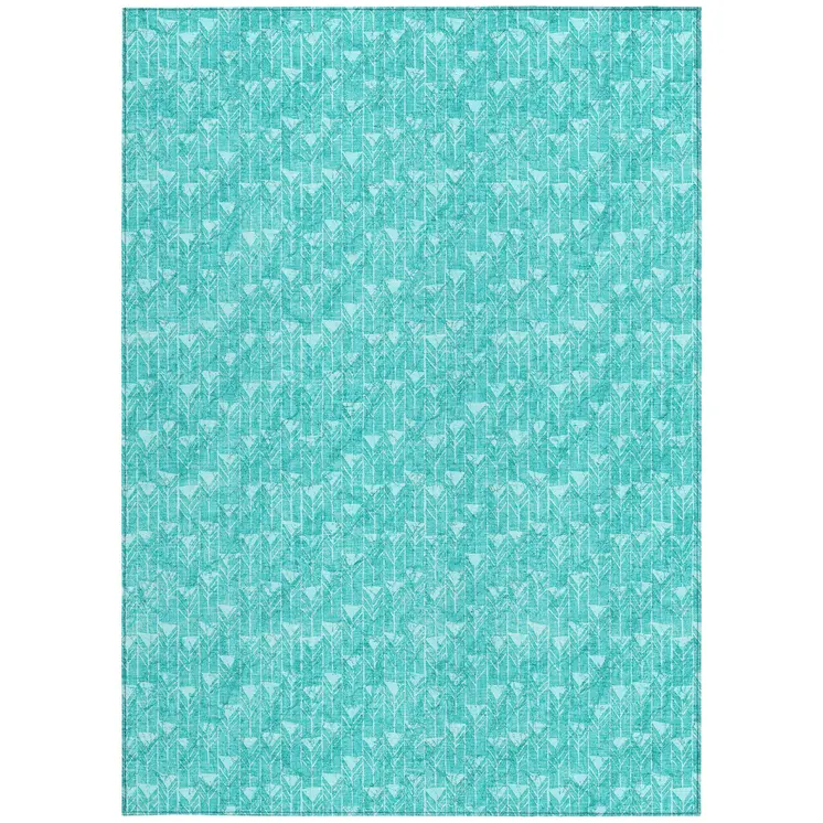 3' X 5' Turquoise Geometric Washable Non Skid Indoor Outdoor Area Rug