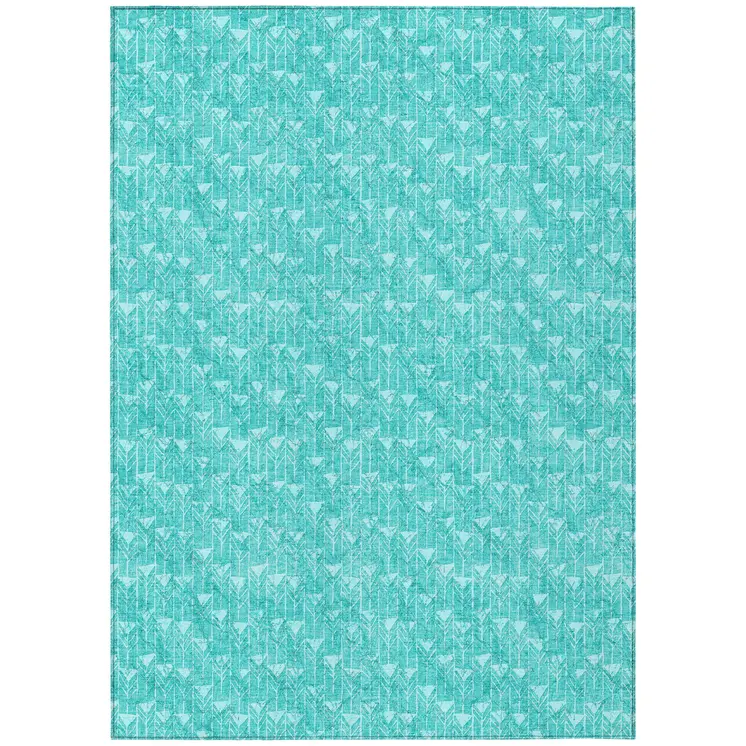 3' X 5' Turquoise Geometric Washable Non Skid Indoor Outdoor Area Rug