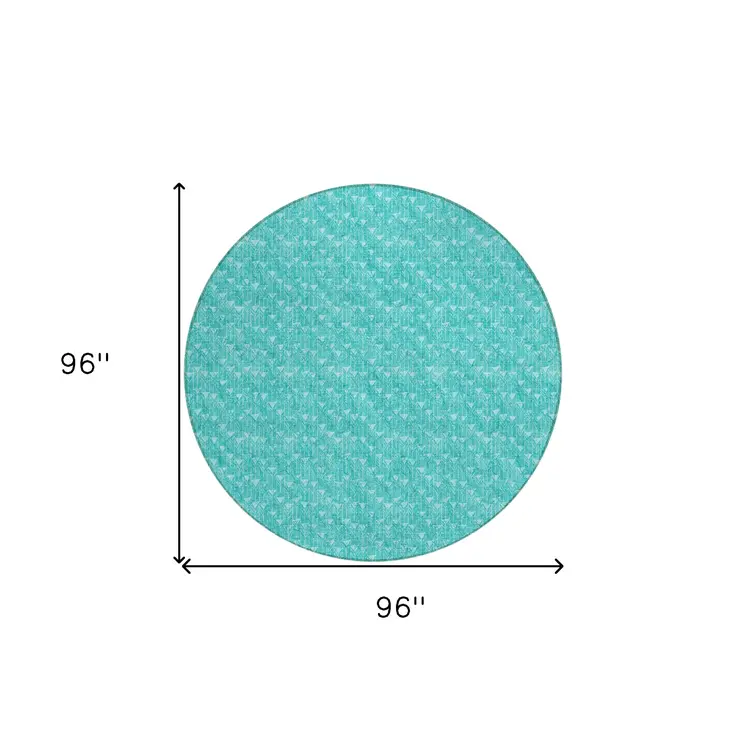 8' Round Turquoise Round Geometric Washable Non Skid Indoor Outdoor Area Rug