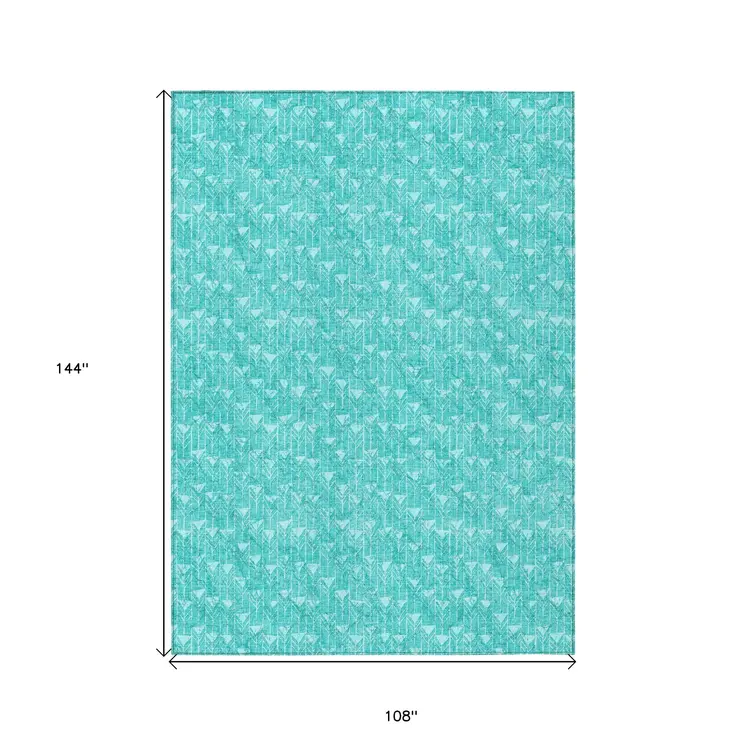 9' X 12' Turquoise Geometric Washable Non Skid Indoor Outdoor Area Rug