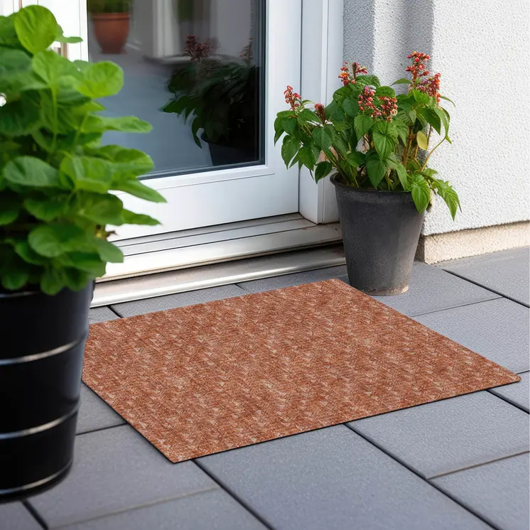 2' X 3' Terra Cotta Geometric Washable Non Skid Indoor Outdoor Area Rug