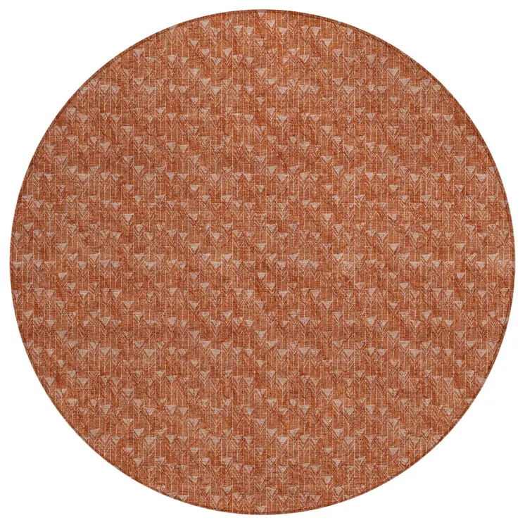 8' Round Terra Cotta Round Geometric Washable Non Skid Indoor Outdoor Area Rug