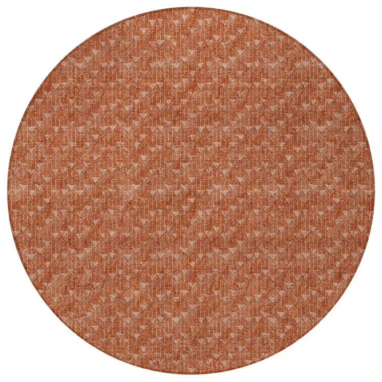 8' Round Terra Cotta Round Geometric Washable Non Skid Indoor Outdoor Area Rug