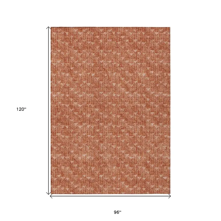 8' X 10' Terra Cotta Geometric Washable Non Skid Indoor Outdoor Area Rug