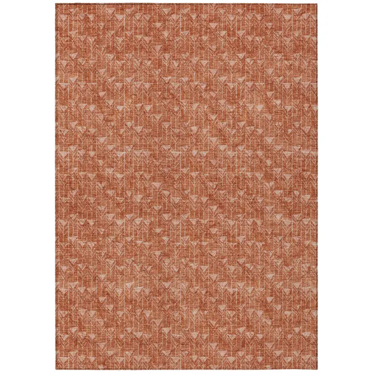 10' X 14' Terra Cotta Geometric Washable Non Skid Indoor Outdoor Area Rug