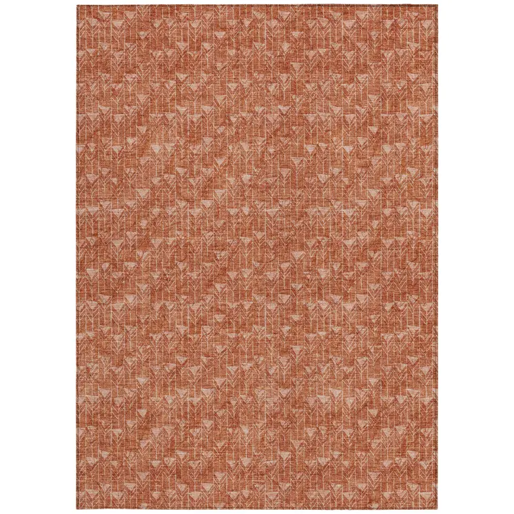 10' X 14' Terra Cotta Geometric Washable Non Skid Indoor Outdoor Area Rug