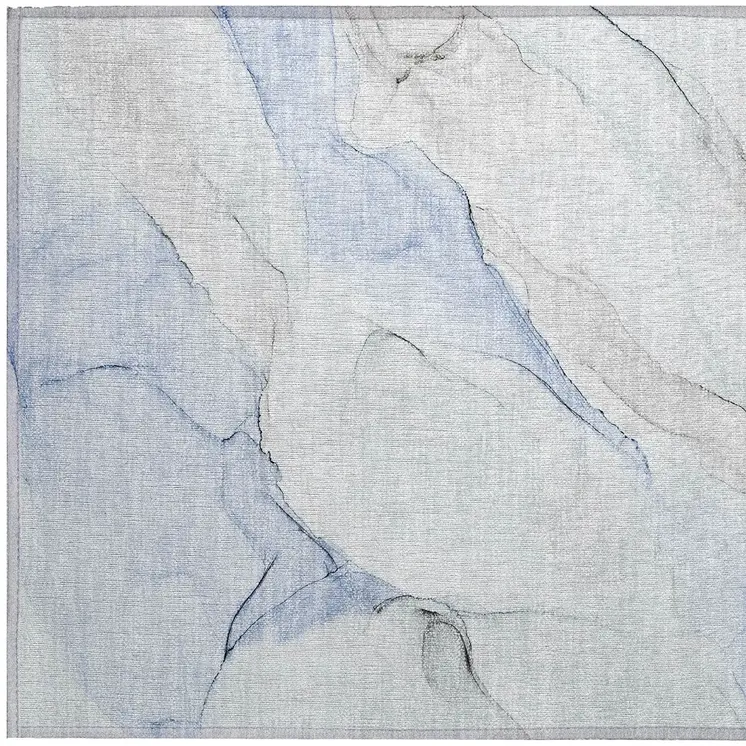 2' X 3' Ivory Blue and Gray Abstract Washable Non Skid Indoor Outdoor Area Rug