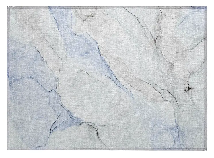 2' X 3' Ivory Blue and Gray Abstract Washable Non Skid Indoor Outdoor Area Rug