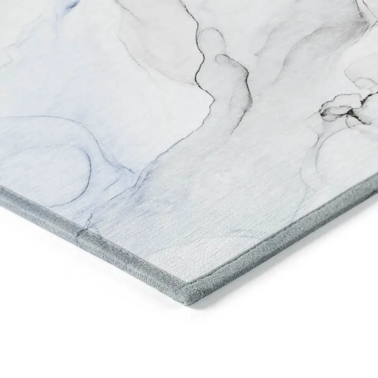2' X 3' Ivory Blue and Gray Abstract Washable Non Skid Indoor Outdoor Area Rug