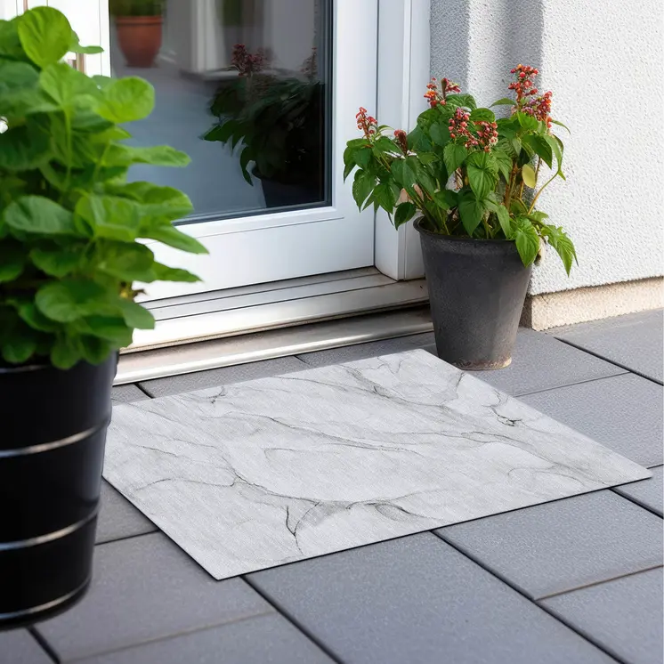 2' X 3' Gray Abstract Washable Non Skid Indoor Outdoor Area Rug