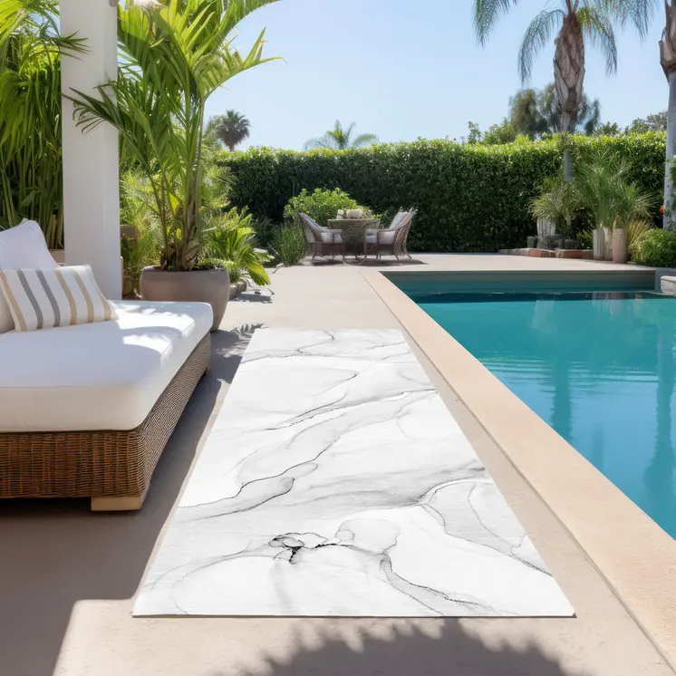 8' Runner Gray Abstract Washable Non Skid Indoor Outdoor Runner Rug