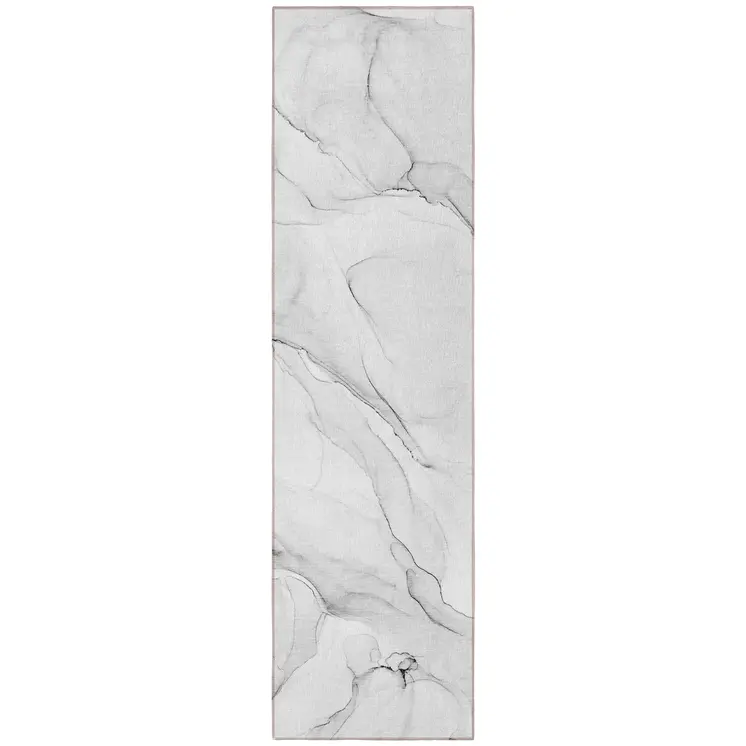 8' Runner Gray Abstract Washable Non Skid Indoor Outdoor Runner Rug