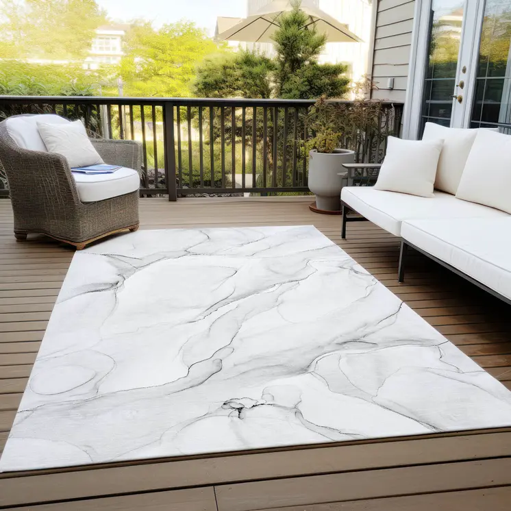 3' X 5' Gray Abstract Washable Non Skid Indoor Outdoor Area Rug