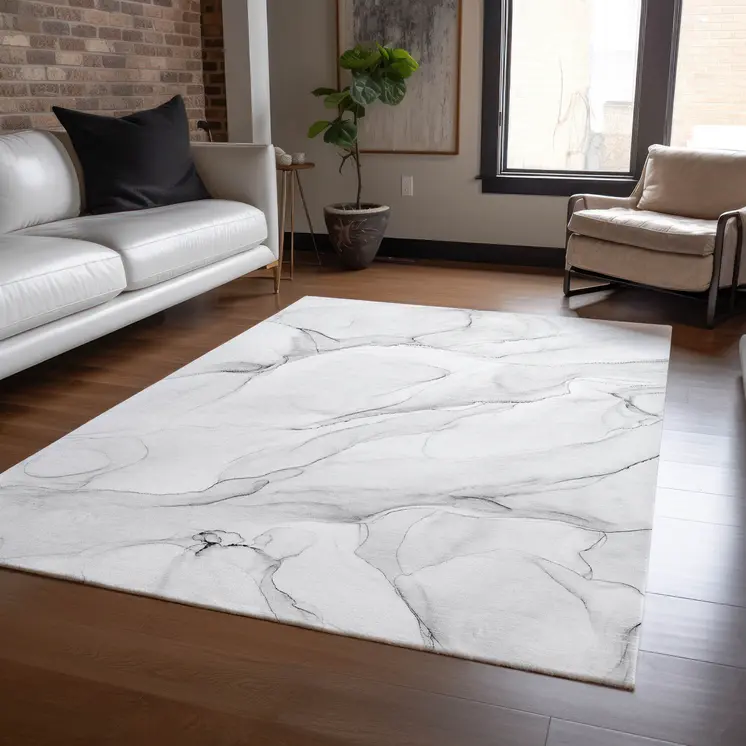 3' X 5' Gray Abstract Washable Non Skid Indoor Outdoor Area Rug