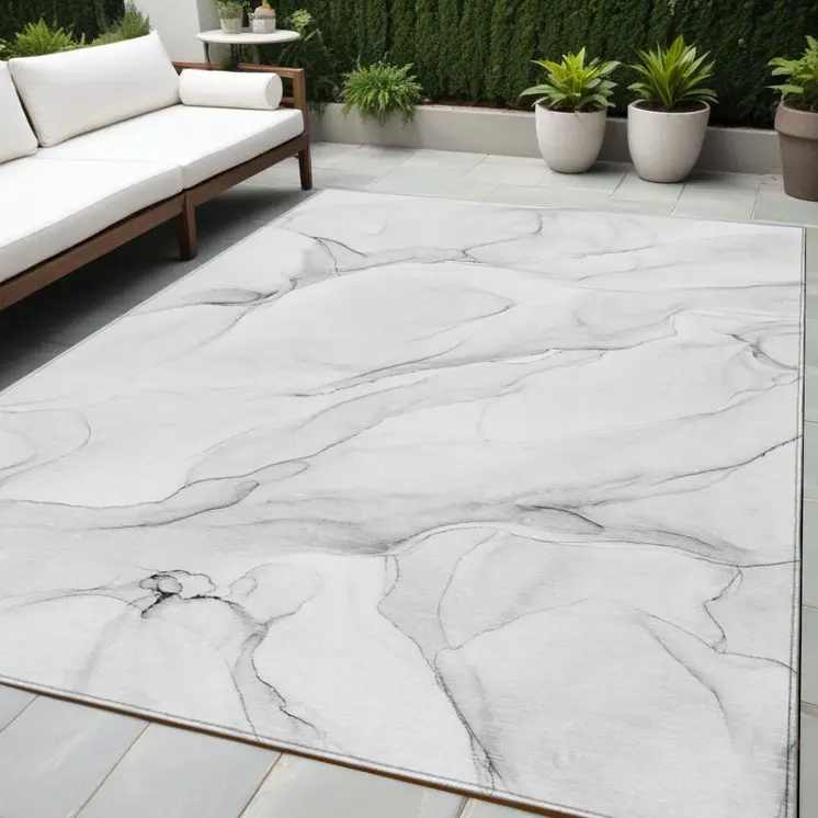 5' X 8' Gray Abstract Washable Indoor Outdoor Area Rug