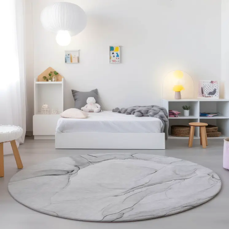 8' Round Gray Round Abstract Washable Non Skid Indoor Outdoor Area Rug