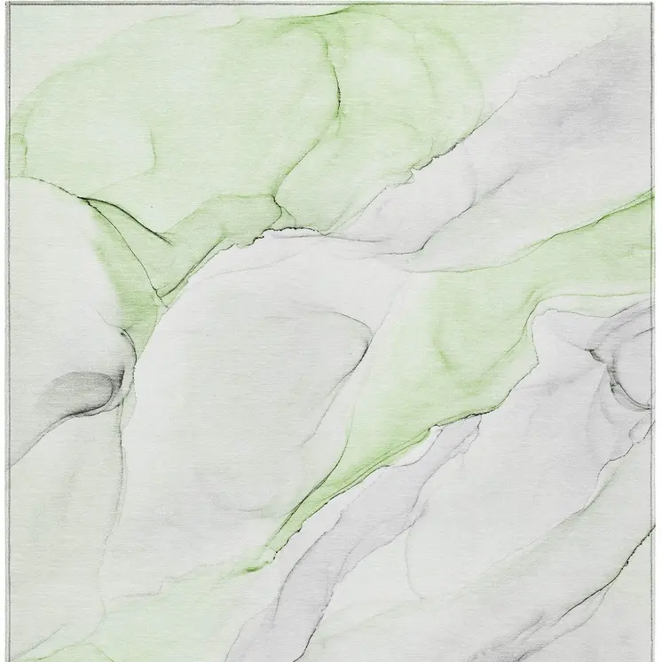 3' X 5' Green Abstract Washable Non Skid Indoor Outdoor Area Rug