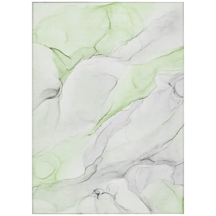 3' X 5' Green Abstract Washable Non Skid Indoor Outdoor Area Rug