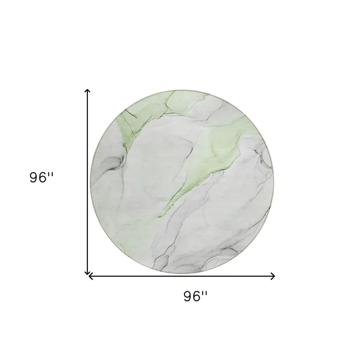 8' Round Green Round Abstract Washable Non Skid Indoor Outdoor Area Rug