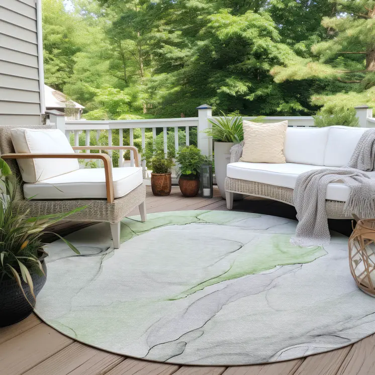 8' Round Green Round Abstract Washable Non Skid Indoor Outdoor Area Rug
