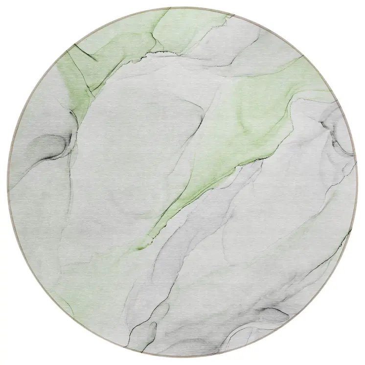 8' Round Green Round Abstract Washable Non Skid Indoor Outdoor Area Rug