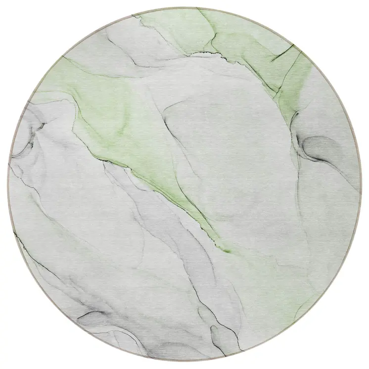 8' Round Green Round Abstract Washable Non Skid Indoor Outdoor Area Rug