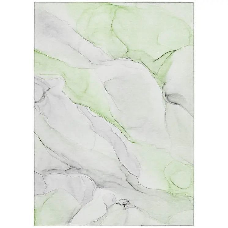 9' X 12' Green Abstract Washable Non Skid Indoor Outdoor Area Rug