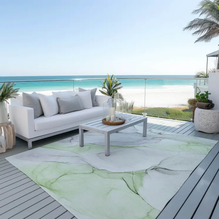 10' X 14' Green Abstract Washable Non Skid Indoor Outdoor Area Rug