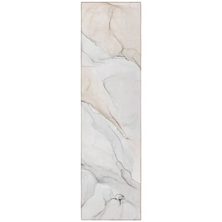 8' Runner Beige Ivory and Gray Abstract Washable Non Skid Indoor Outdoor Runner Rug