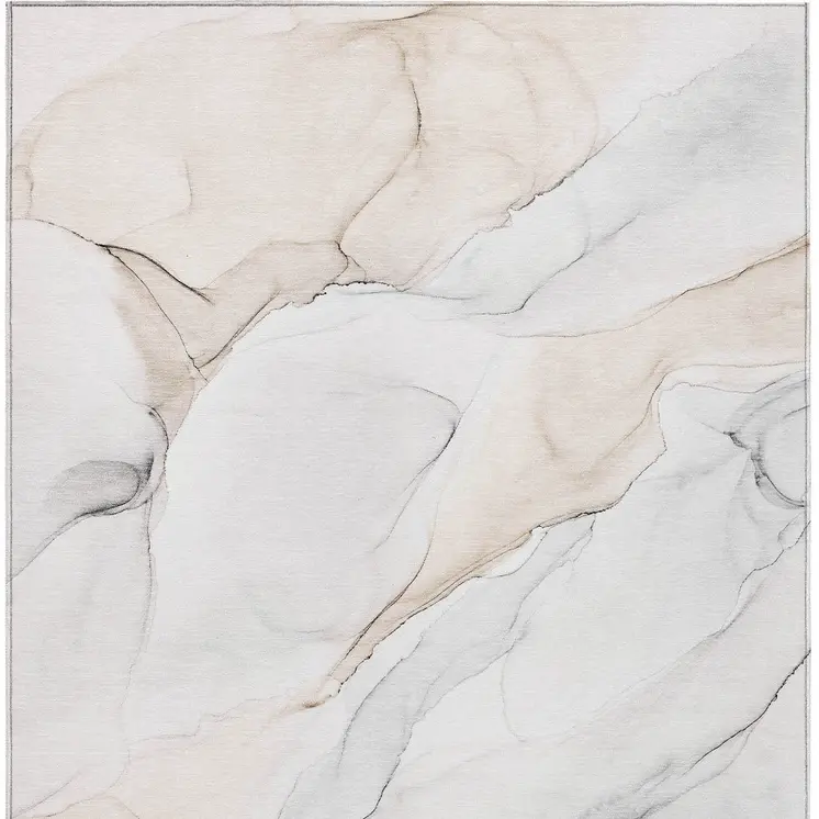 3' X 5' Beige Ivory and Gray Abstract Washable Non Skid Indoor Outdoor Area Rug